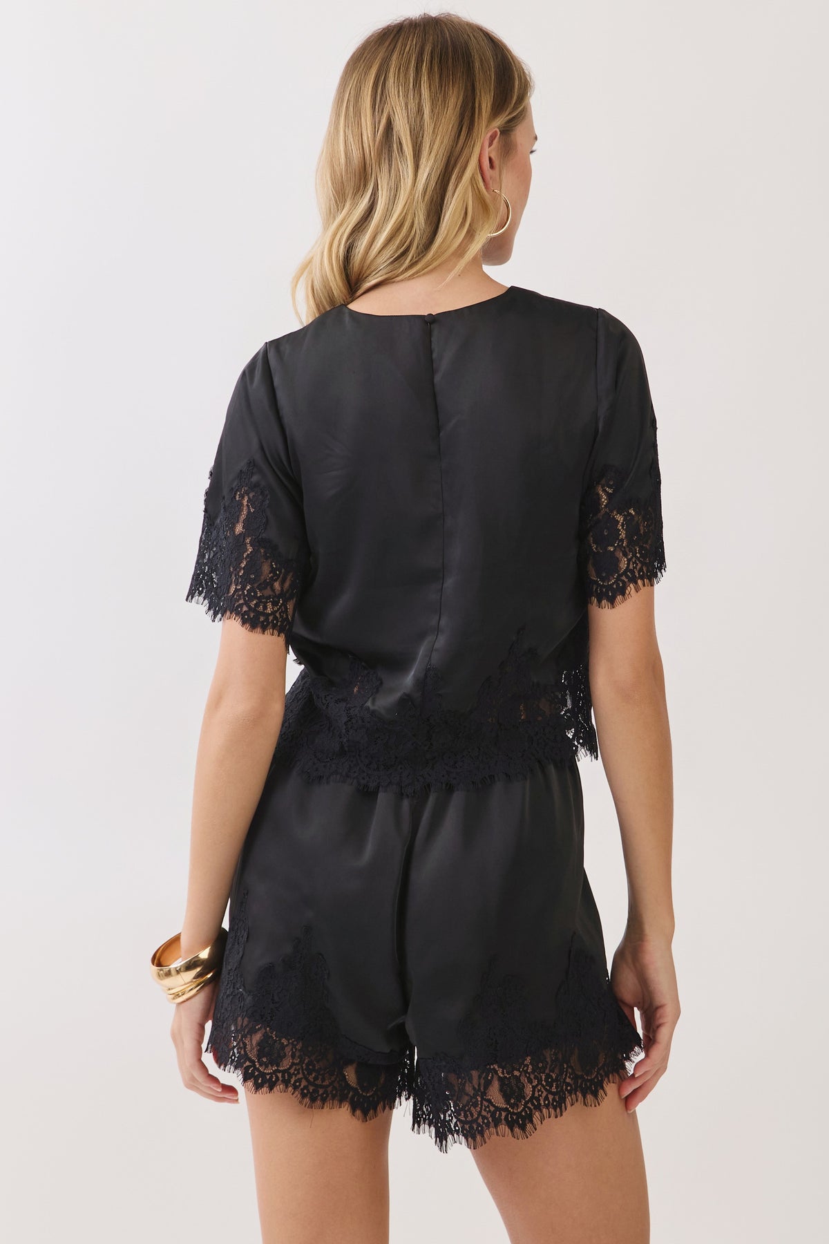 TCEC Women's Top Lace Trim Detail Relaxed Fit Satin Top
