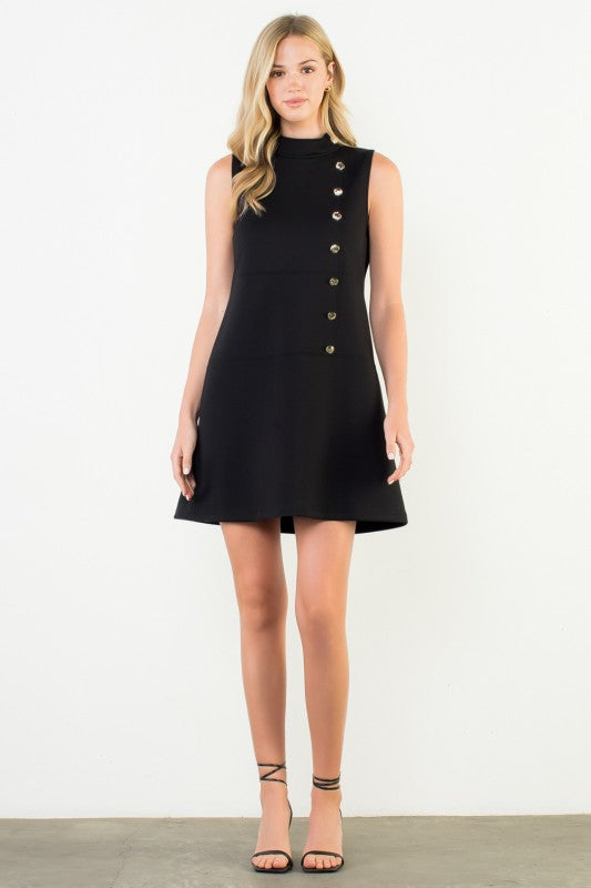 THML Women's Dresses Button Detail High Neck Sleeveless Dress