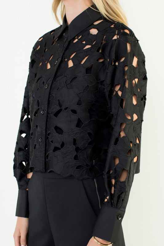 THML Women's Top Eyelet Detailed Long Sleeve Top