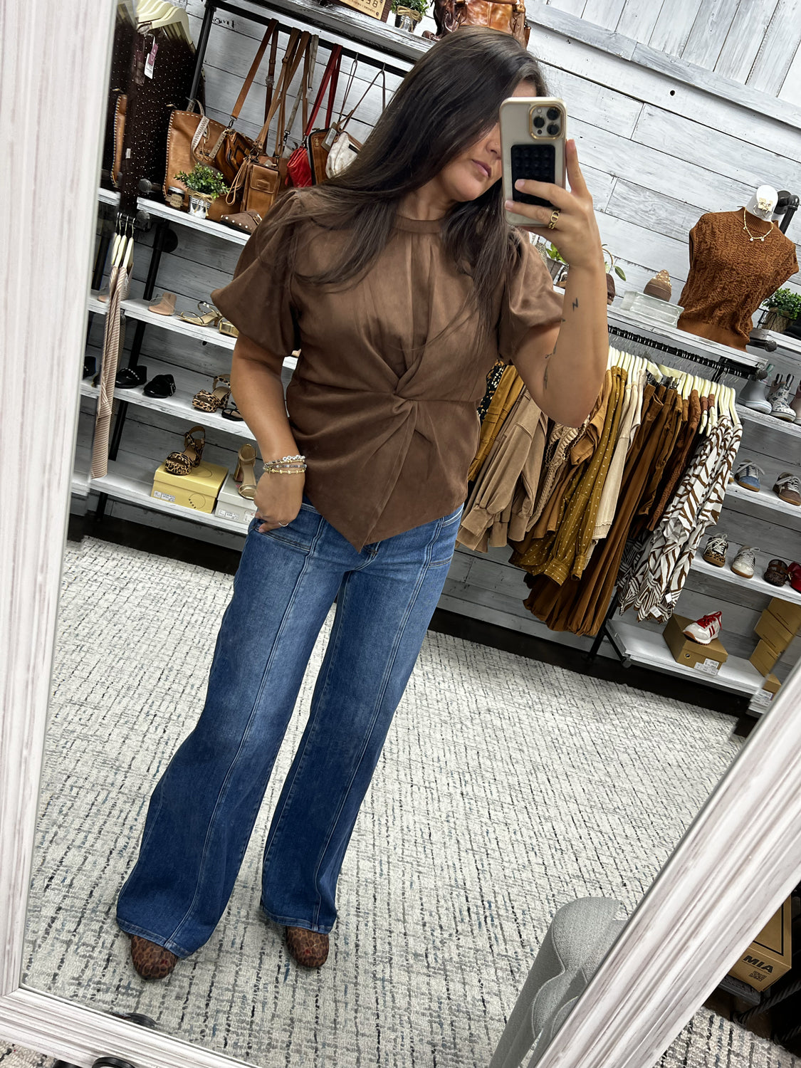 THML Women's Top Twisted Suede Top || David's Clothing