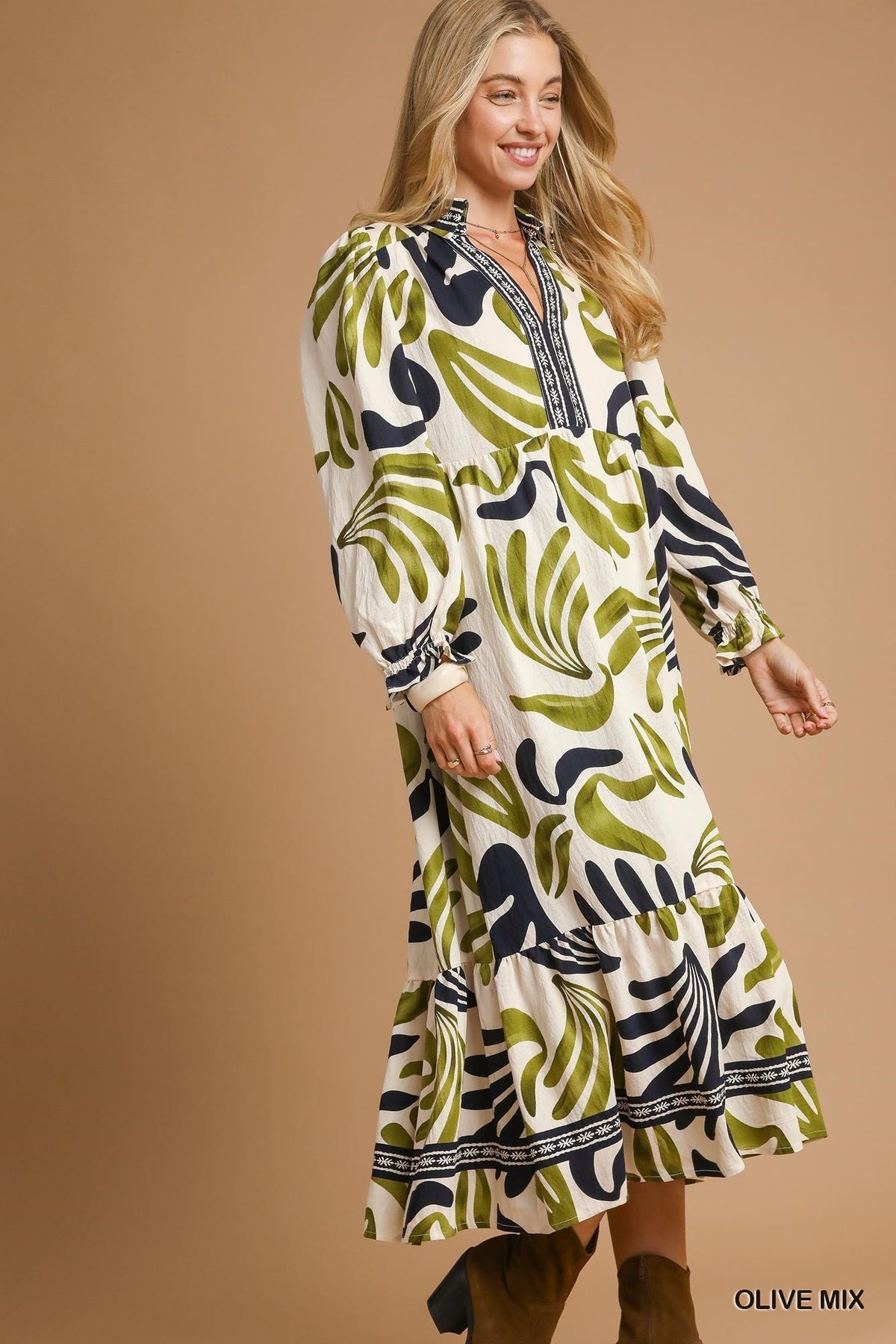 UMGEE USA Women's Dresses Boho Leafy Print Maxi Dress  || David's Clothing