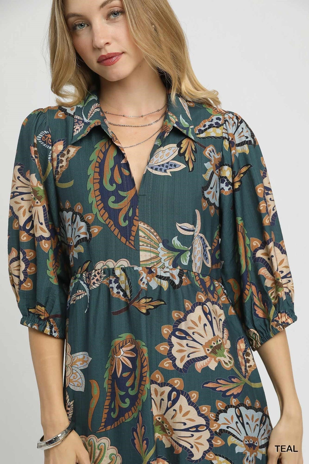 UMGEE USA Women's Dresses Boho Paisley Tiered Midi Dress || David's Clothing