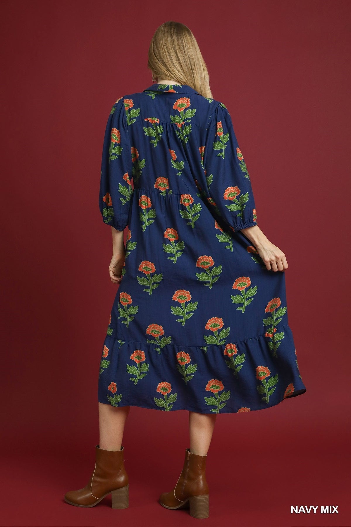 UMGEE USA Women's Dresses Floral Print Maxi Dress with Bubble Sleeves