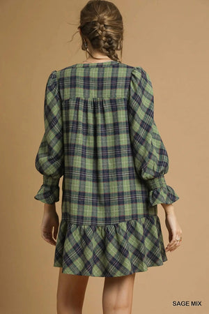 UMGEE USA Women's Dresses Mix Plaid Tiered Mini Dress