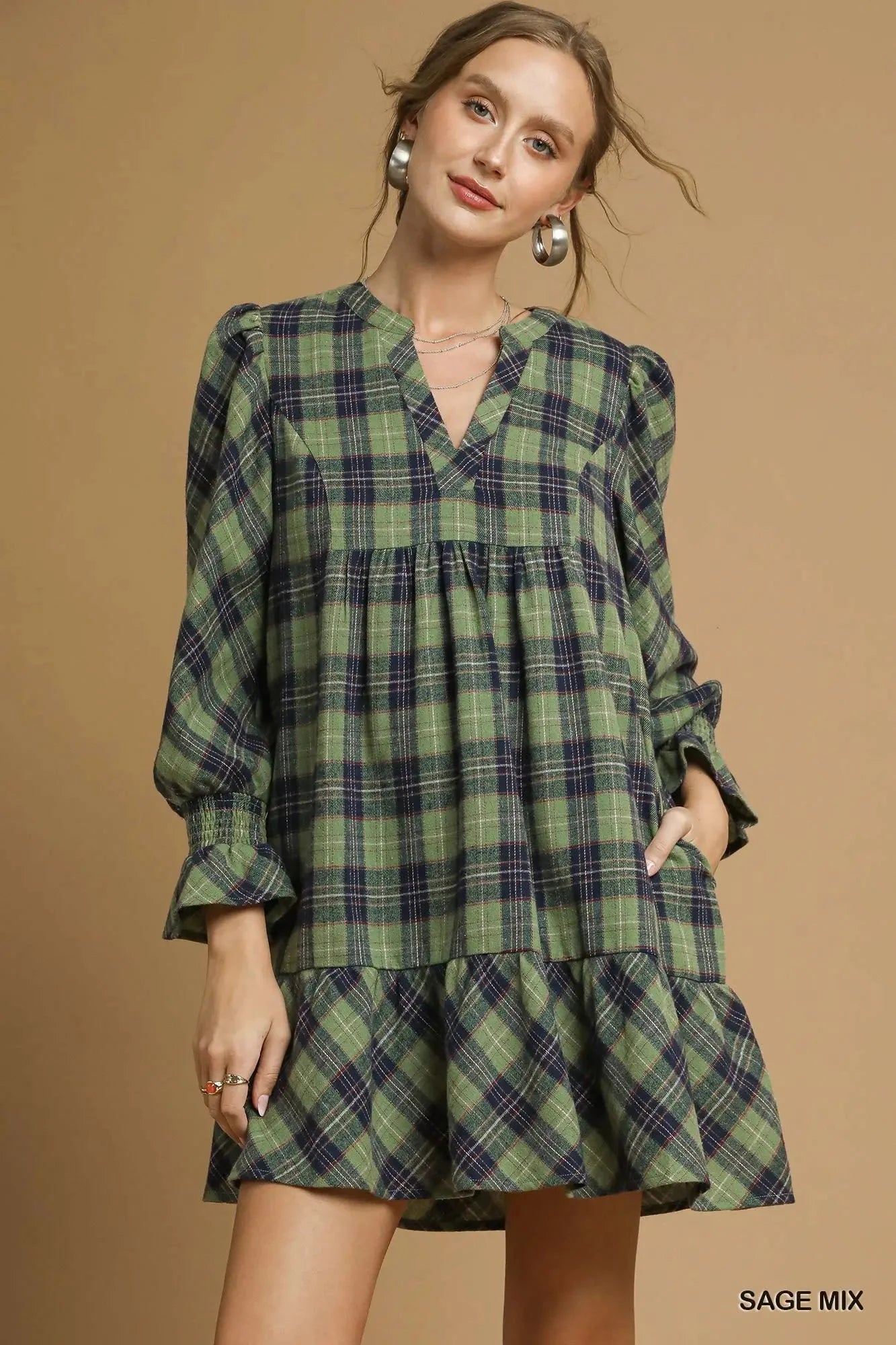 UMGEE USA Women's Dresses Mix Plaid Tiered Mini Dress
