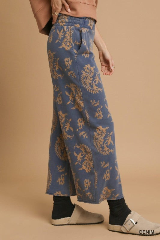 UMGEE USA Women's Pants Paisley Print Mineral Wash Pant || David's Clothing