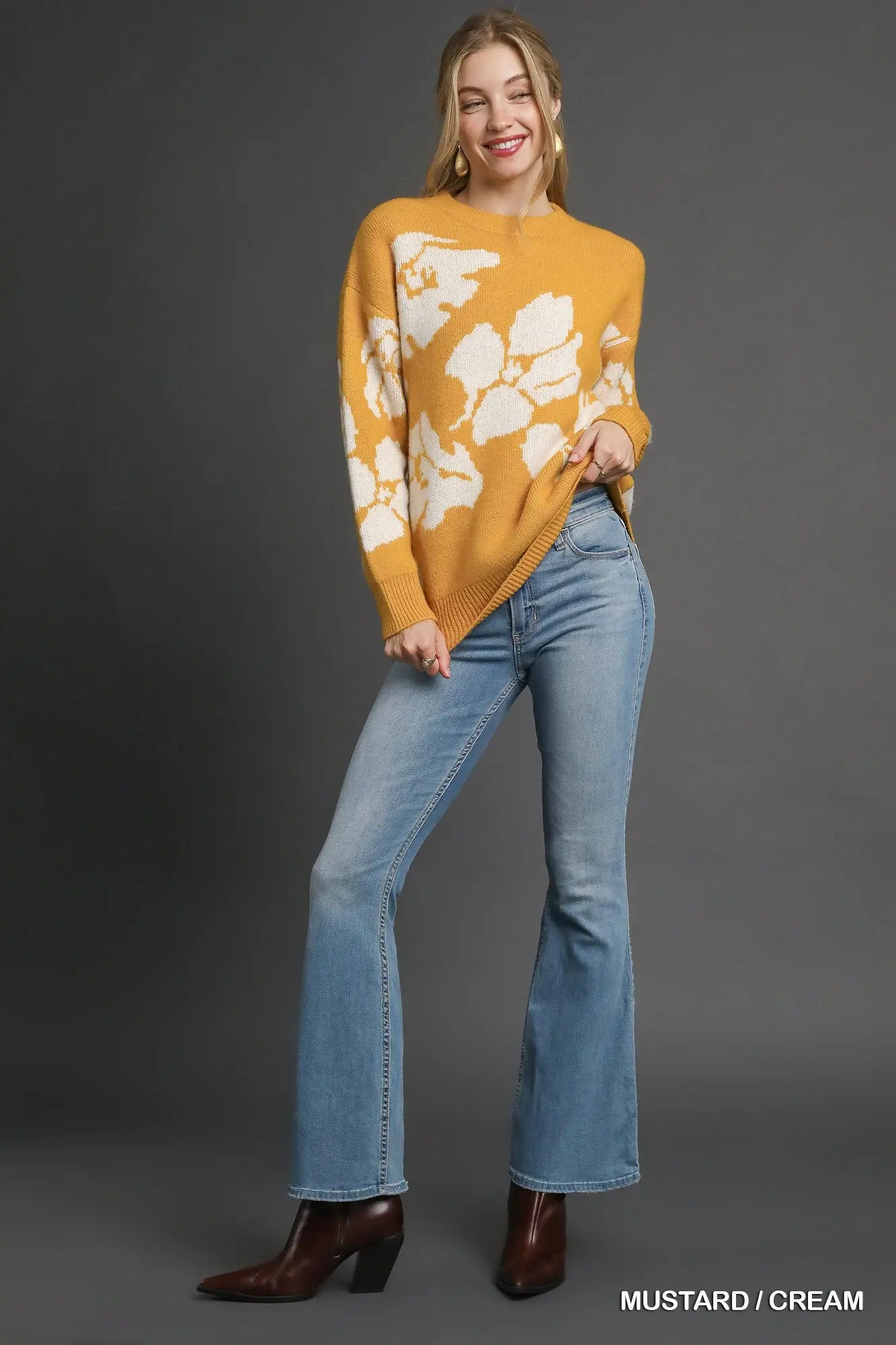 UMGEE USA Women's Sweaters Floral Knit Sweater
