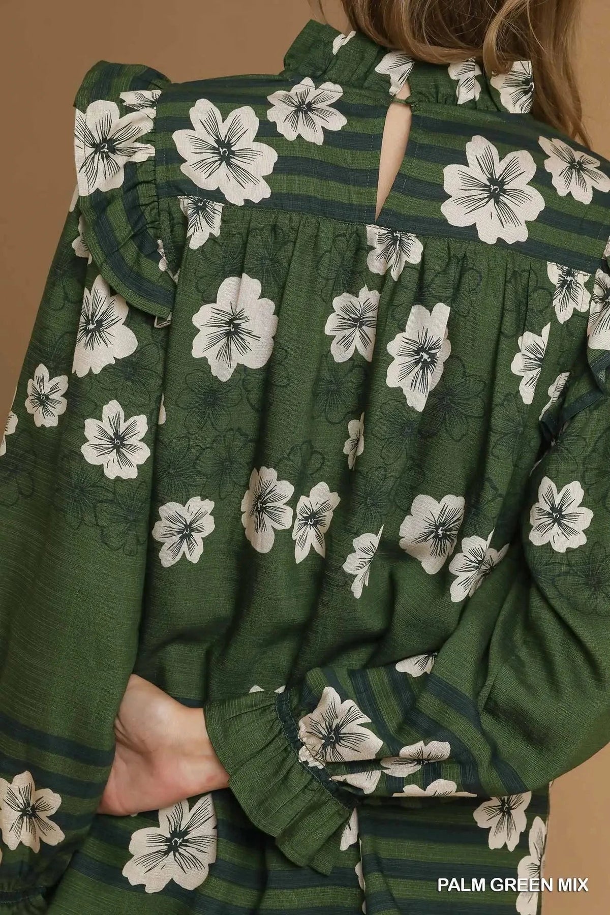 UMGEE USA Women's Top Mix Floral Smocked Ruffle Blouse || David's Clothing