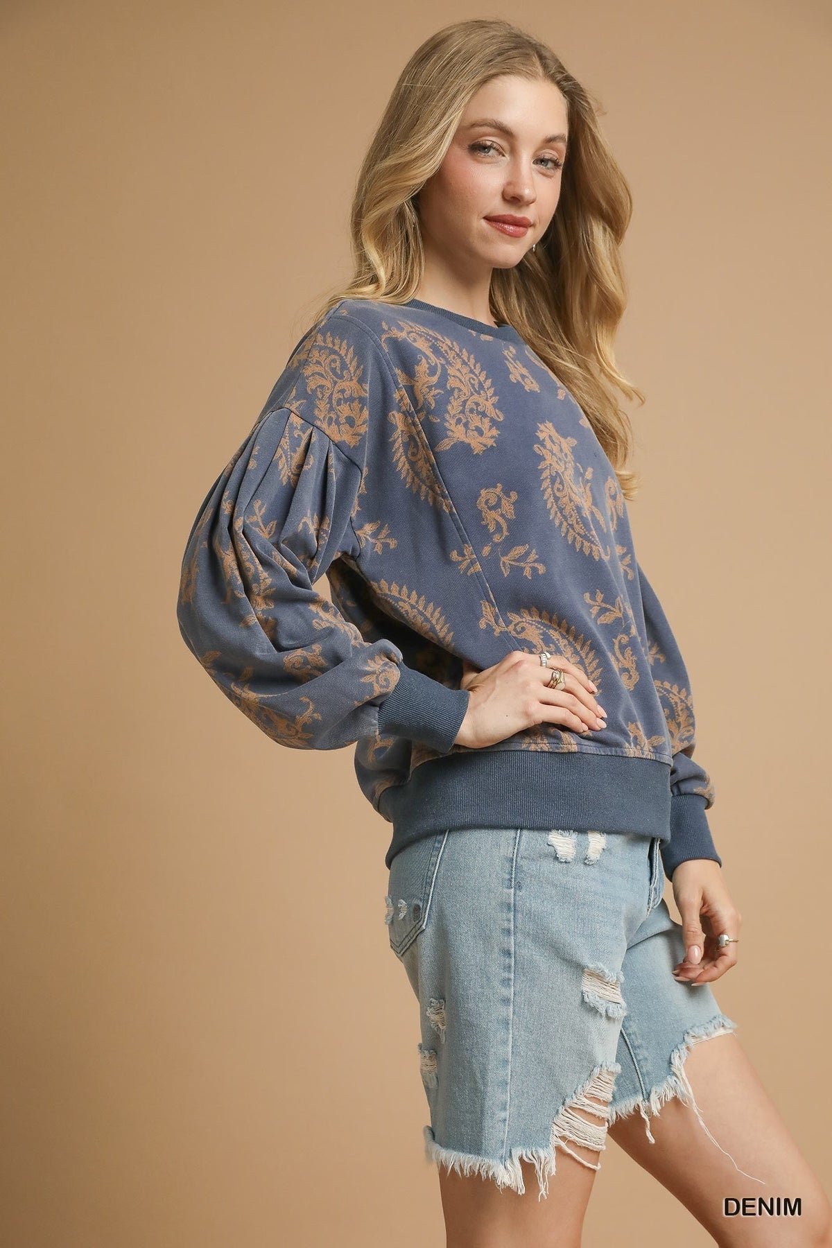 UMGEE USA Women's Top Paisley Print Round Neck Sweatshirt || David's Clothing