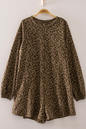 VERY J Women's Romper Leopard Print Long Sleeve Romper
