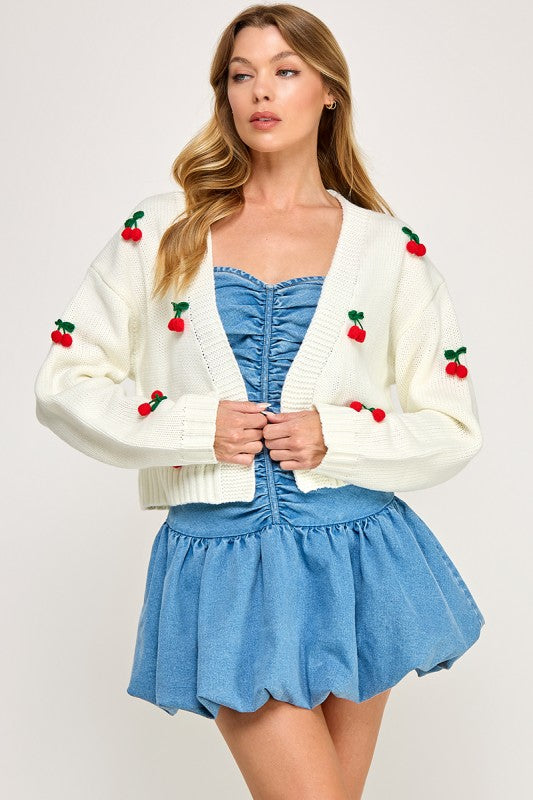 VINTAGE STORE Women's Dresses Cherry-embroidered Cardigan