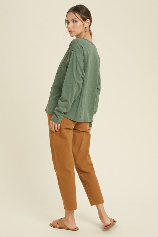 WISHLIST Women's Top Button-Up Cotton Slub Top || David's Clothing