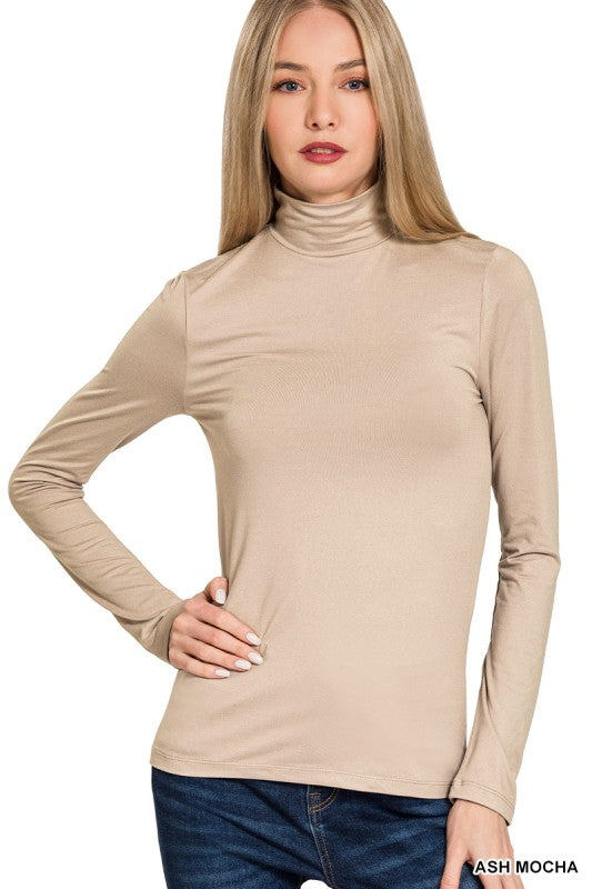 ZENANA Women's Top ASH MOCH / S Premium Microfiber Mock Neck Top MT-9094M8